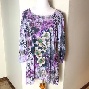 french BLUE Embellished Tunic Top Size L